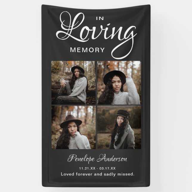 Modern 4 Photo Collage Funeral Banner (Vertical)