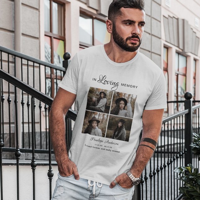 Modern 4 Photo Collage Funeral T-Shirt (Creator Uploaded)