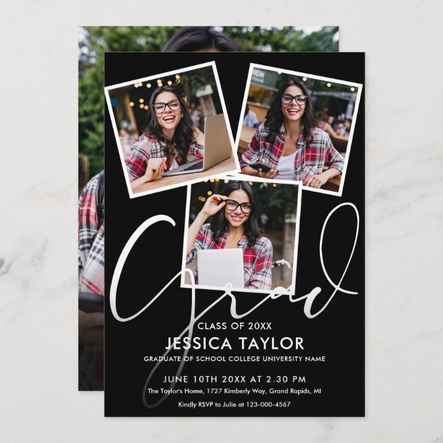 Modern 4 Photo Collage Graduation Party Invitation (Front/Back)