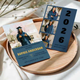 Modern 4 Photo Collage Graduation Party Invitation