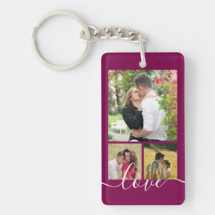 Modern 4 Photo Collage Love Script Keepsake Keychain