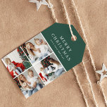 Modern 4 Photo Collage Merry Christmas Gift Tags<br><div class="desc">Merry Christmas Gift Tags - Design features a 4 photo collage,  a festive green background with christmas wishes in white text. On the reverse you can personalize your own christmas wish message and name/s.</div>