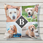 Modern 4 Photo Collage Monogram Pet Dog Lover Throw Pillow<br><div class="desc">Celebrate your best friend and favourite memories with a custom Pet Monogram Photo Collage Pillow . When you have so many fun memories and photos , one photo isn't enough . Our Custom Dog Pillow has 4 photos and a centre monogrammed initial to personalize . This personalized 4 photo pillow...</div>