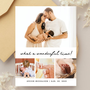 Modern 4 Photo Collage New Baby Thank You Holiday Postcard
