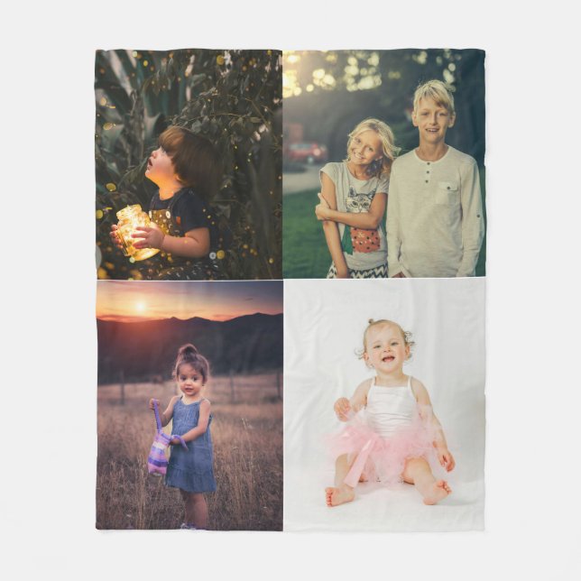Modern 4 Photo Collage Personalized Fleece Blanket (Front)