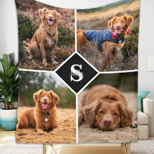 Modern 4 Photo Collage Personalized Pet Dog Fleece Blanket