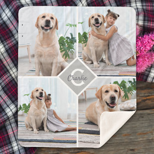 Modern 4 Photo Collage Pet Dog Sherpa Blanket