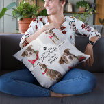 Modern 4 Photo Collage | Pet Loss Dog/Cat Throw Pillow<br><div class="desc">Celebrate your family dog with this modern pet memorial pillow, featuring 4 memborable photos of your beloved dog or cat with a sympathy template that reads 'you left pawprints on our hearts', using a combination of serif and elegant calligraphy script font. Simply customize by editing the name and date to...</div>