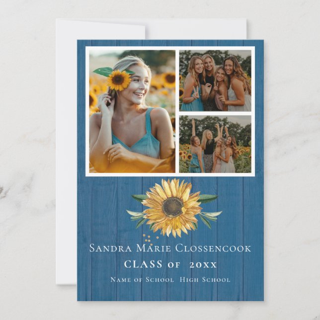 Modern 4 Photo Collage Sunflower graduation  Annou Announcement (Front)