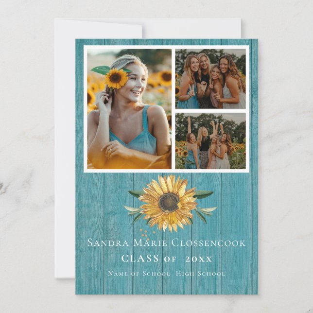Modern 4 Photo Collage Sunflower graduation  Annou Announcement (Front)