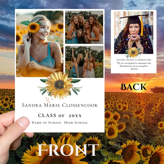 Modern 4 Photo Collage Sunflower graduation Announcement (Creator Uploaded)