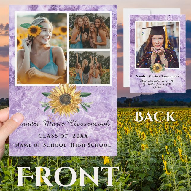 Modern 4 Photo Collage  Sunflower graduation  Announcement (Creator Uploaded)