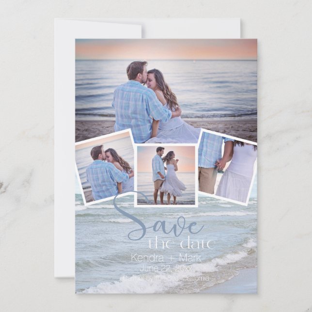 Modern 4 Photo Collage Typography  Save the Date Invitation (Front)