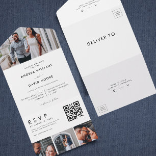 Modern 4 Photo Collage Typography Stylish Wedding All In One Invitation
