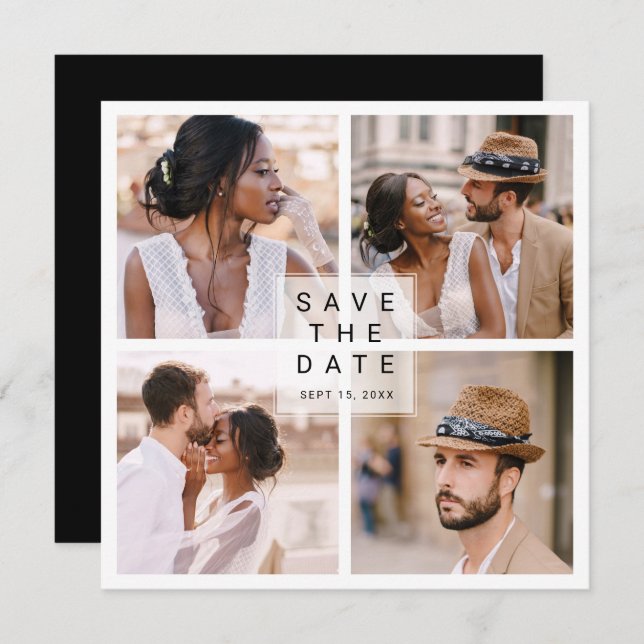 Modern 4 Photo Collage Wedding Square Save The Date (Front/Back)