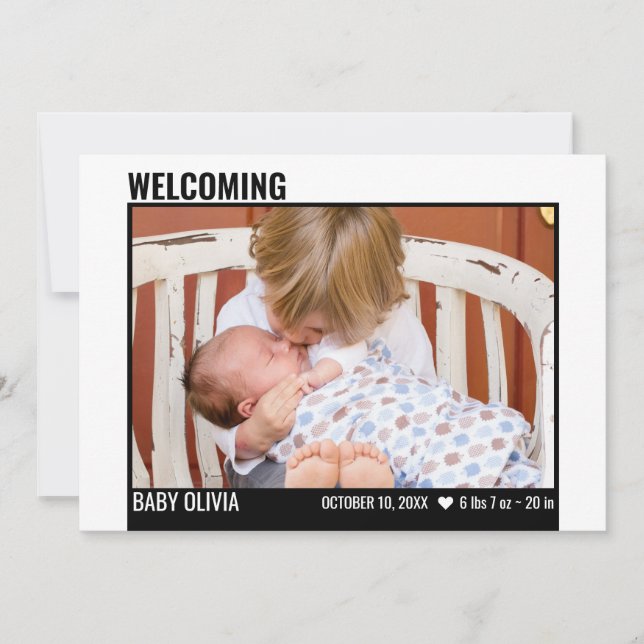 Modern 4 Photo Collage Welcoming Sibling Birth Announcement (Front)