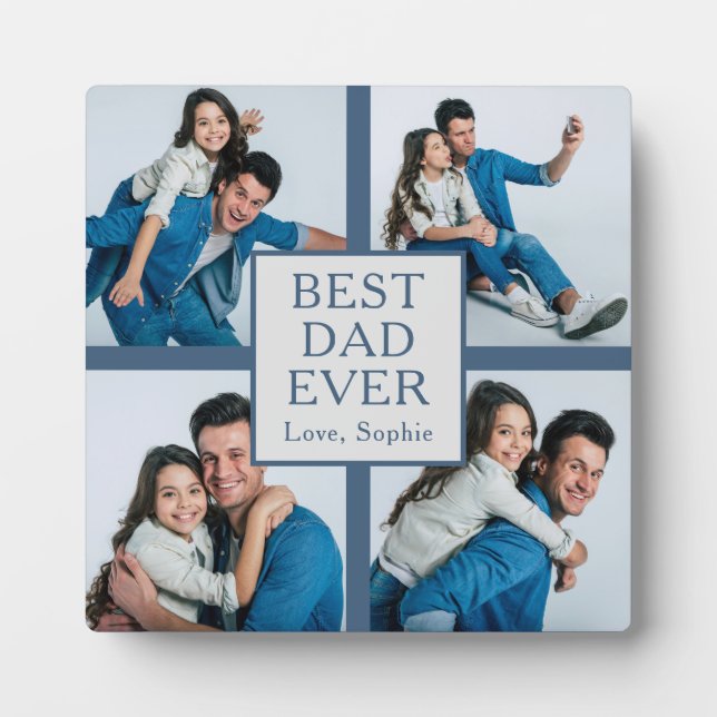 Modern 4 photo Custom Text Father's Day  Plaque (Front)