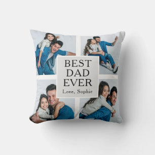 Modern 4 photo Custom Text Father's Day  Throw Pillow