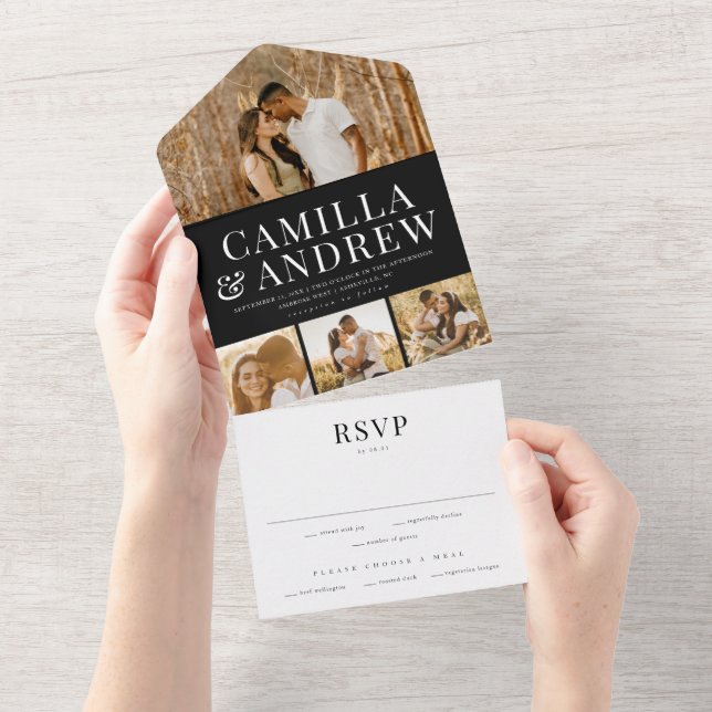 Modern 4 Photo Elegant Wedding All In One Invitation (Tearaway)