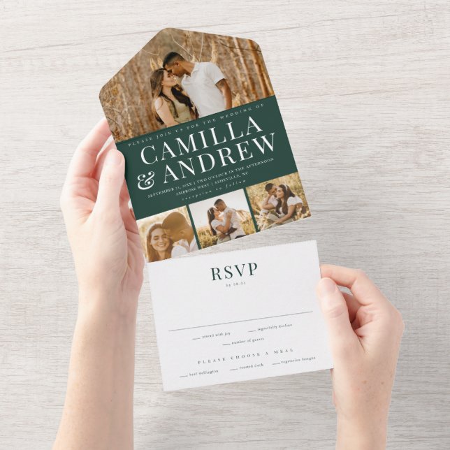 Modern 4 Photo Elegant Wedding All In One Invitation (Tearaway)