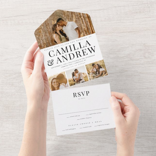 Modern 4 Photo Elegant Wedding All In One Invitation (Tearaway)