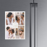 Modern 4 Photo Gold Wedding Thank You Magnetic<br><div class="desc">Simple and modern wedding thank you magnetic card with 4 photos and custom text on the back. This card can be used for a wedding, bridal shower, engagement, anniversary, or any special event. For more advanced customization of this design, please click the Customize Further link to change the font, size,...</div>