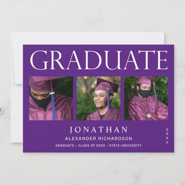 Modern 4 Photo Graduation Announcement -Purple (Front)