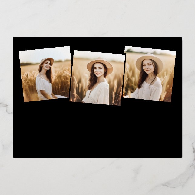 Modern 4 Photo Graduation Collage Black And Gold (Front)