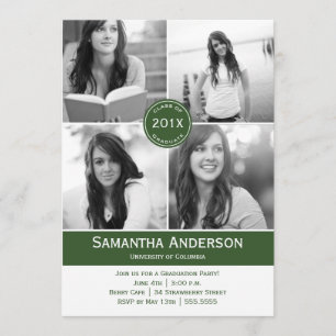 Modern 4 Photo Graduation Invitation - Green