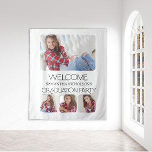 Modern 4 Photo Graduation Party Welcome Tapestry