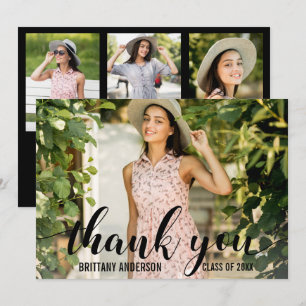 Modern 4 Photo Graduation Thank You Card