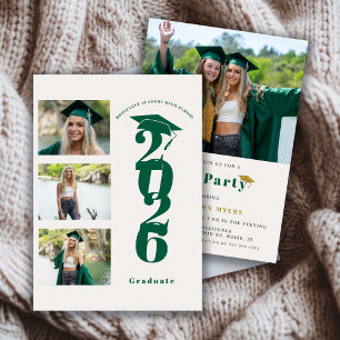 Modern 4 Photo Green Class of '26 Graduation Party Invitation