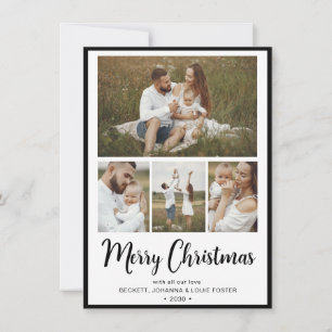Modern 4 Photo Merry Christmas Holiday Card