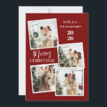 Modern 4 Photo Polaroid Grid Merry Christmas Holiday Card<br><div class="desc">Capture all your favorite holiday memories with this fun and modern 4-photo polaroid-style Christmas design. The vibrant red backdrop and trendy vertical typography create a joyful and casual greeting that perfectly showcases your family’s festive spirit</div>