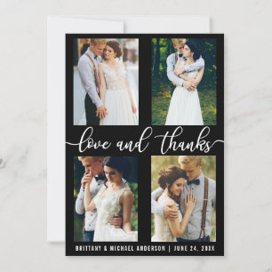 Modern 4 Photo Wedding Love and Thanks Thank You Card