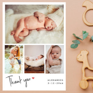 Modern 4 Photos Collage Baby Shower Thank You  Card