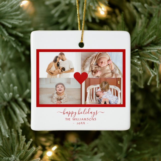 Modern 4 Photos Collage Christmas  Ceramic Ornament (Tree)