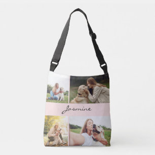 Modern 4 Photos Collage Dog Pink Crossbody Bag
