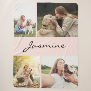 Modern 4 Photos Collage Dog Pink Sherpa Blanket