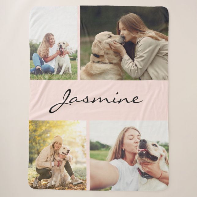Modern 4 Photos Collage Dog Pink Sherpa Blanket (Front)