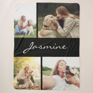 Modern 4 Photos Collage Dog Sherpa Blanket