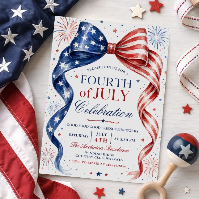 Modern 4th of July Bow Party Patriotic Invitation (Creator Uploaded)