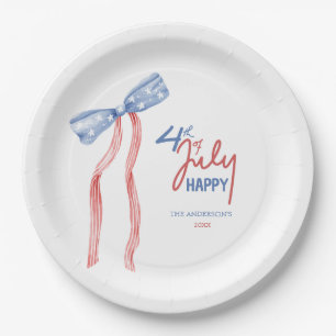 Modern 4th of July Bow Party Patriotic Paper Plate
