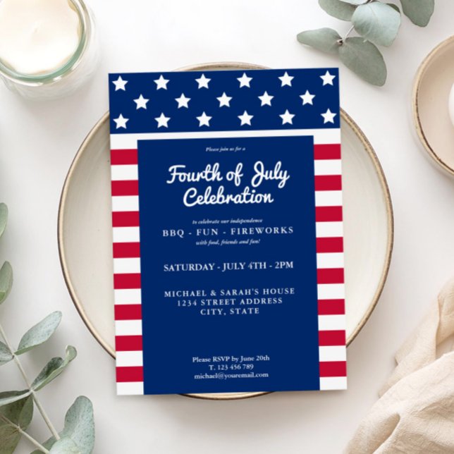Modern 4th of July Red White and Blue Invitation (Creator Uploaded)