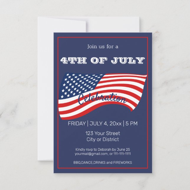 Modern 4th of July Red White and Blue US Flag Invitation (Front)