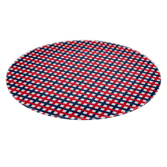 Modern 4th of July red white blue patriotic grid Cutting Board (Corner)