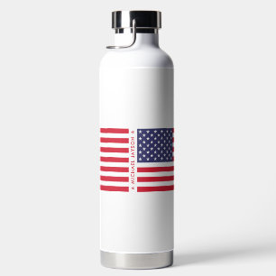 Modern 4th of July US American Flag Custom Name Water Bottle