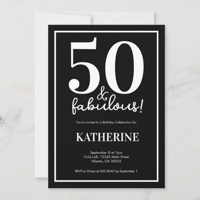 Modern 50 and Fabulous 50th Birthday  Invitation (Front)