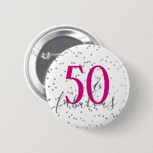 Modern 50 and Fabulous Birthday Confetti Button