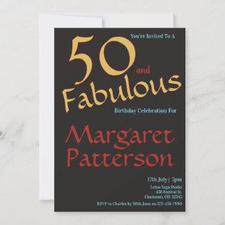Modern 50 and Fabulous Black 50th Birthday Party Invitation
